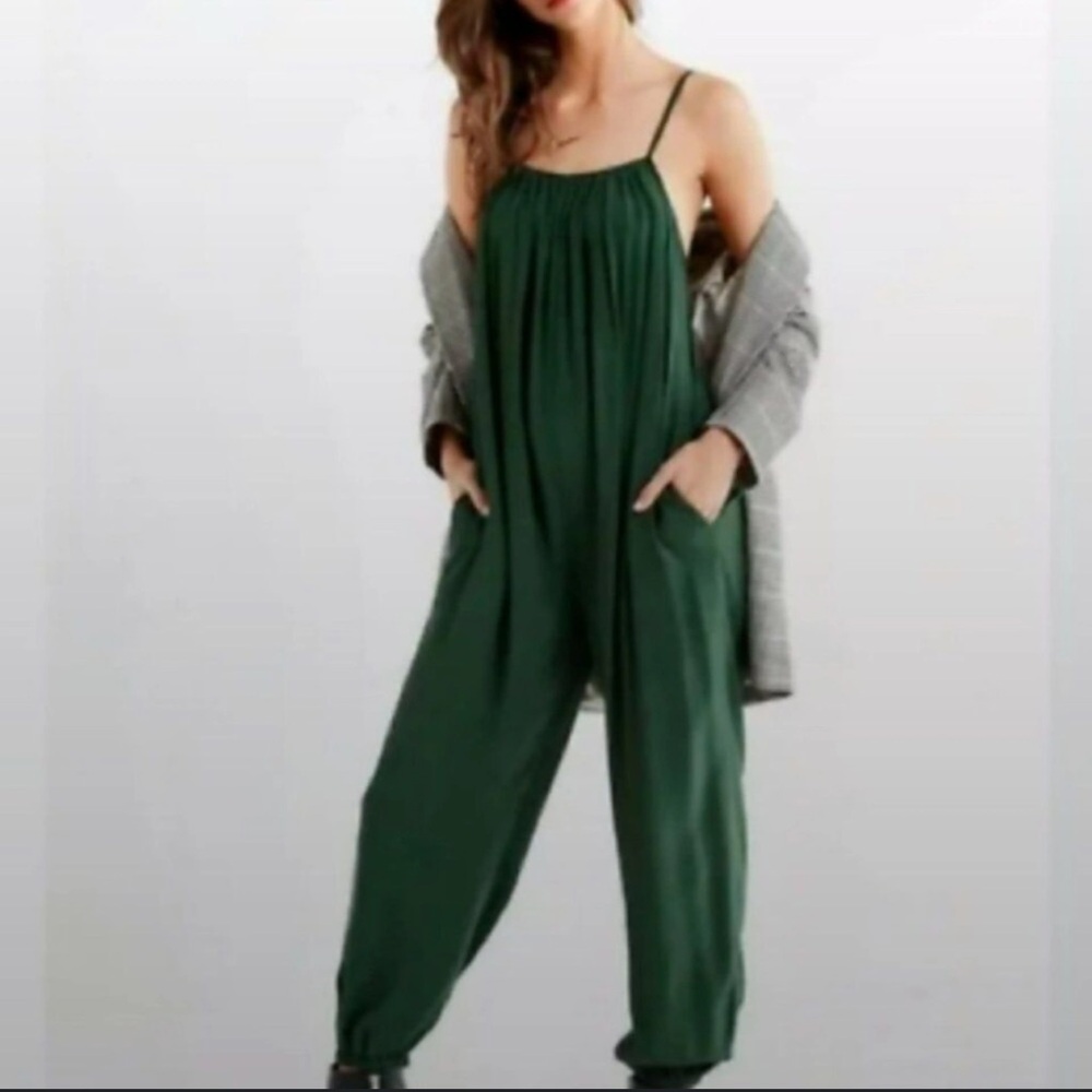 Urban Outfitters Dark Green Spaghetti Strap Jumpsuit